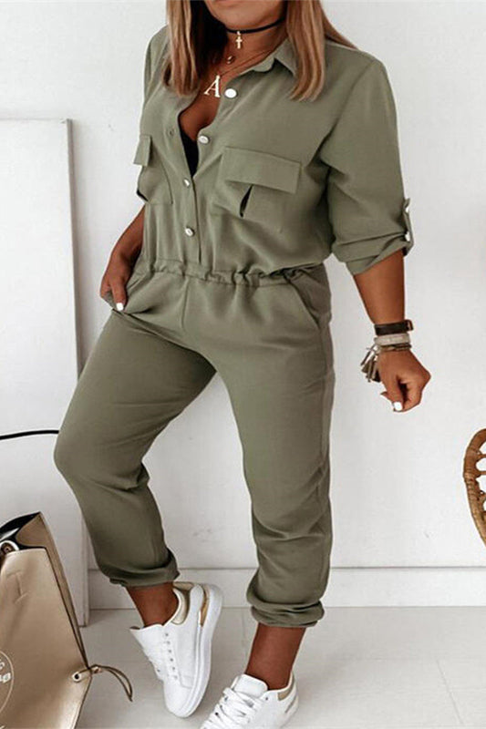 Stilla | Afslappet Solid Frenulum Turndown Collar Regular Jumpsuits