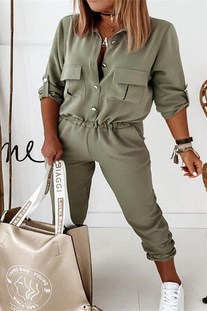 Stilla | Afslappet Solid Frenulum Turndown Collar Regular Jumpsuits