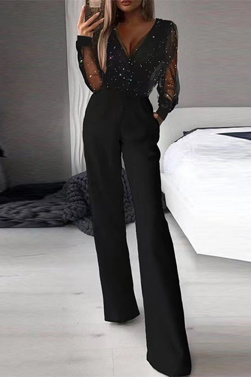 Stilla | Sexet Elegant Patchwork V-hals Lige Jumpsuits