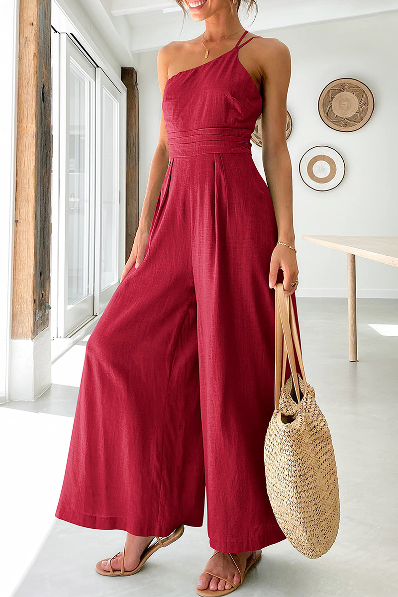 Stilla | Afslappet Solid Patchwork Off the Shoulder Straight Jumpsuits