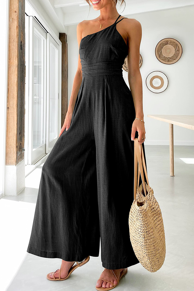 Stilla | Afslappet Solid Patchwork Off the Shoulder Straight Jumpsuits