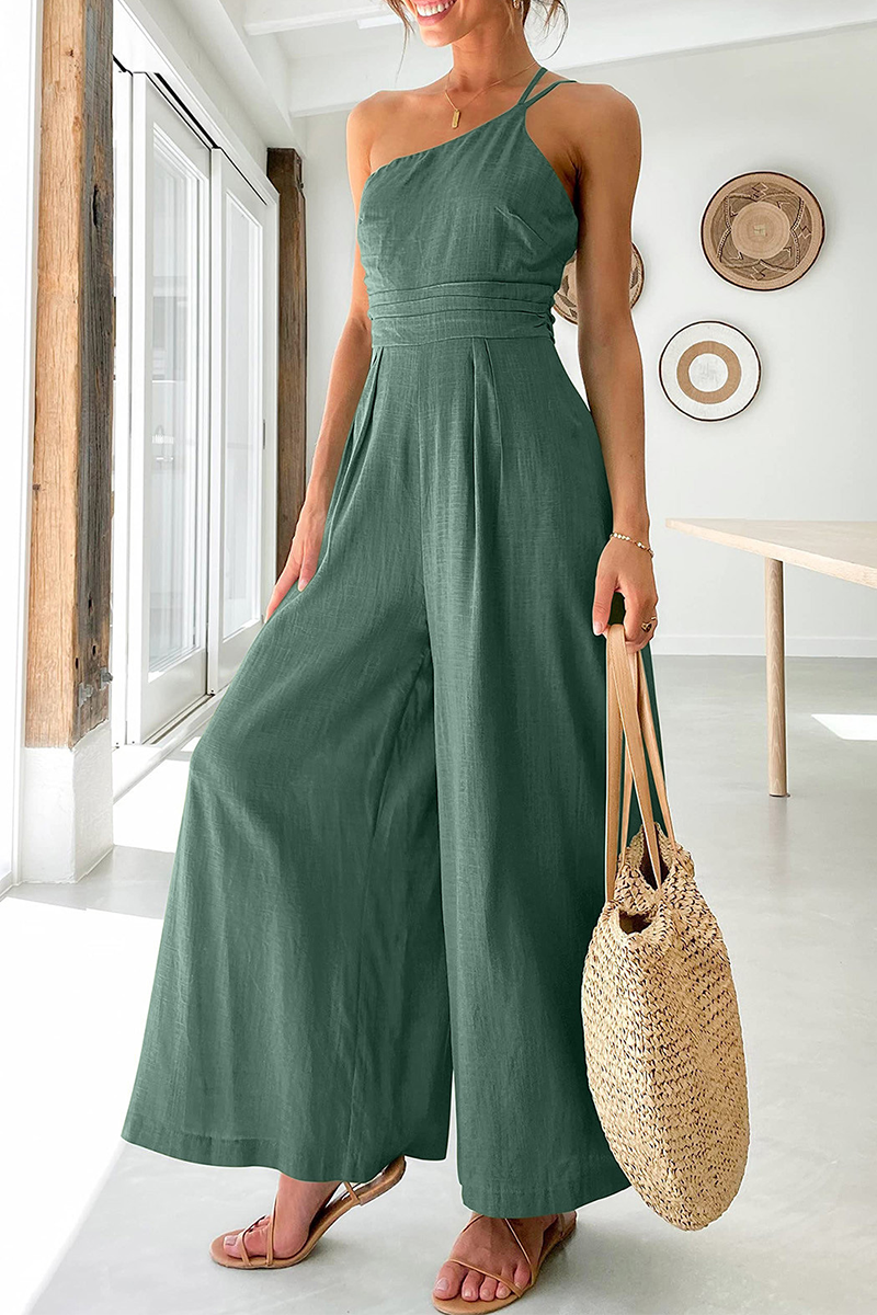 Stilla | Afslappet Solid Patchwork Off the Shoulder Straight Jumpsuits