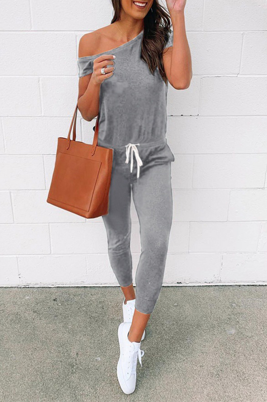 Stilla | En-sidet Afslappet Skinny Jumpsuits Med Ensfarvet Snor