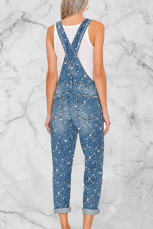 Stilla | Street Solid Patchwork Uden Ærmer Høj Talje Løs Denim Jumpsuits