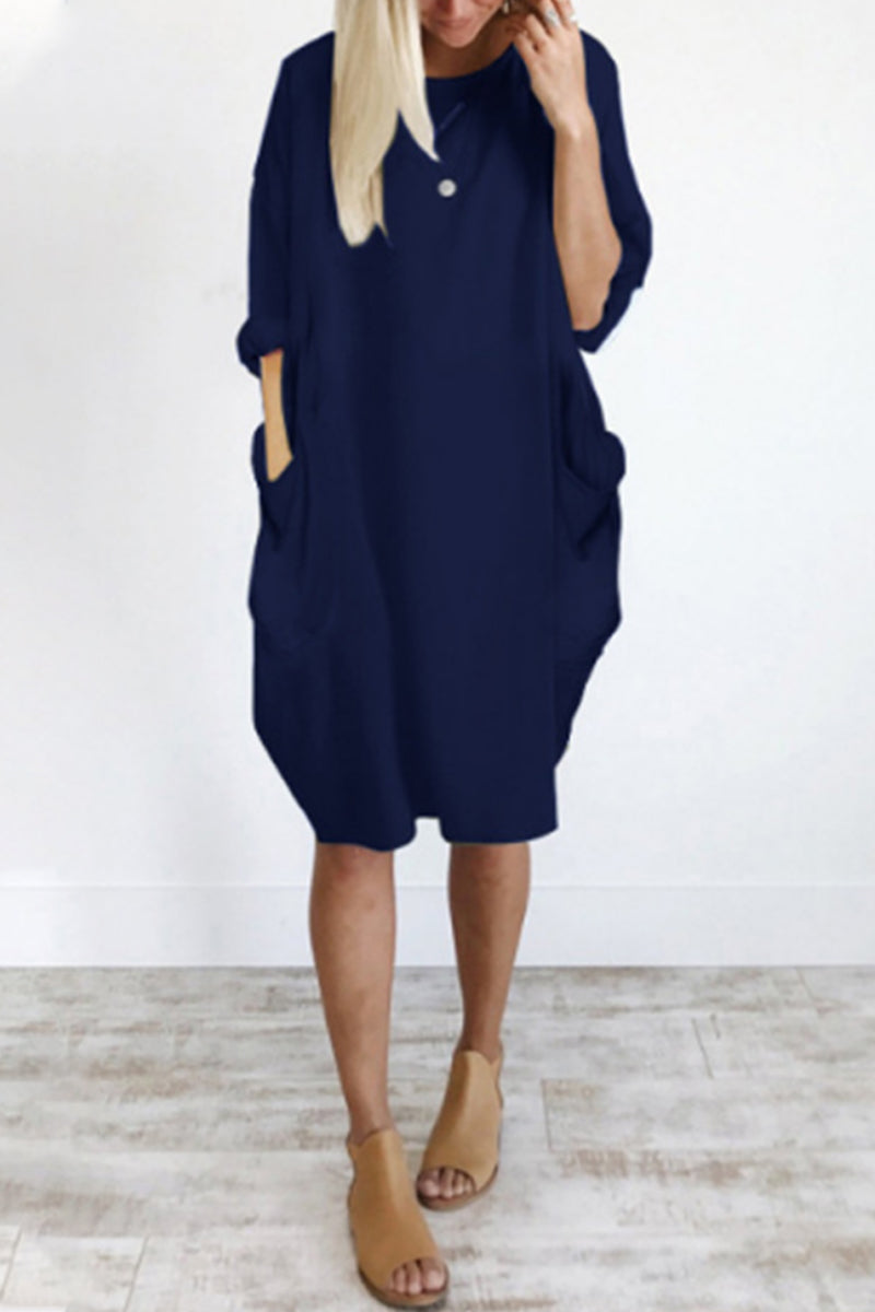 Stilla | Afslappet Ensfarvet O Hals Lange Ærmer Kjoler