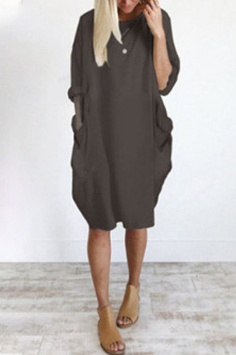 Stilla | Afslappet Ensfarvet O Hals Lange Ærmer Kjoler