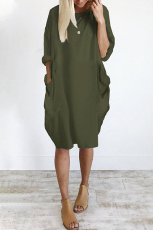 Stilla | Afslappet Ensfarvet O Hals Lange Ærmer Kjoler