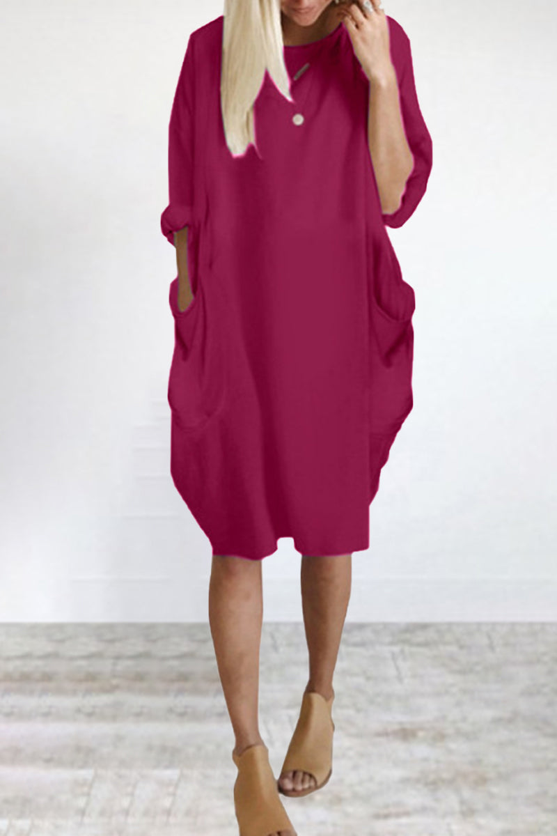 Stilla | Afslappet Ensfarvet O Hals Lange Ærmer Kjoler