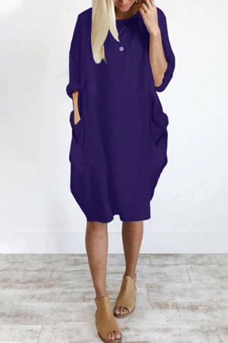 Stilla | Afslappet Ensfarvet O Hals Lange Ærmer Kjoler