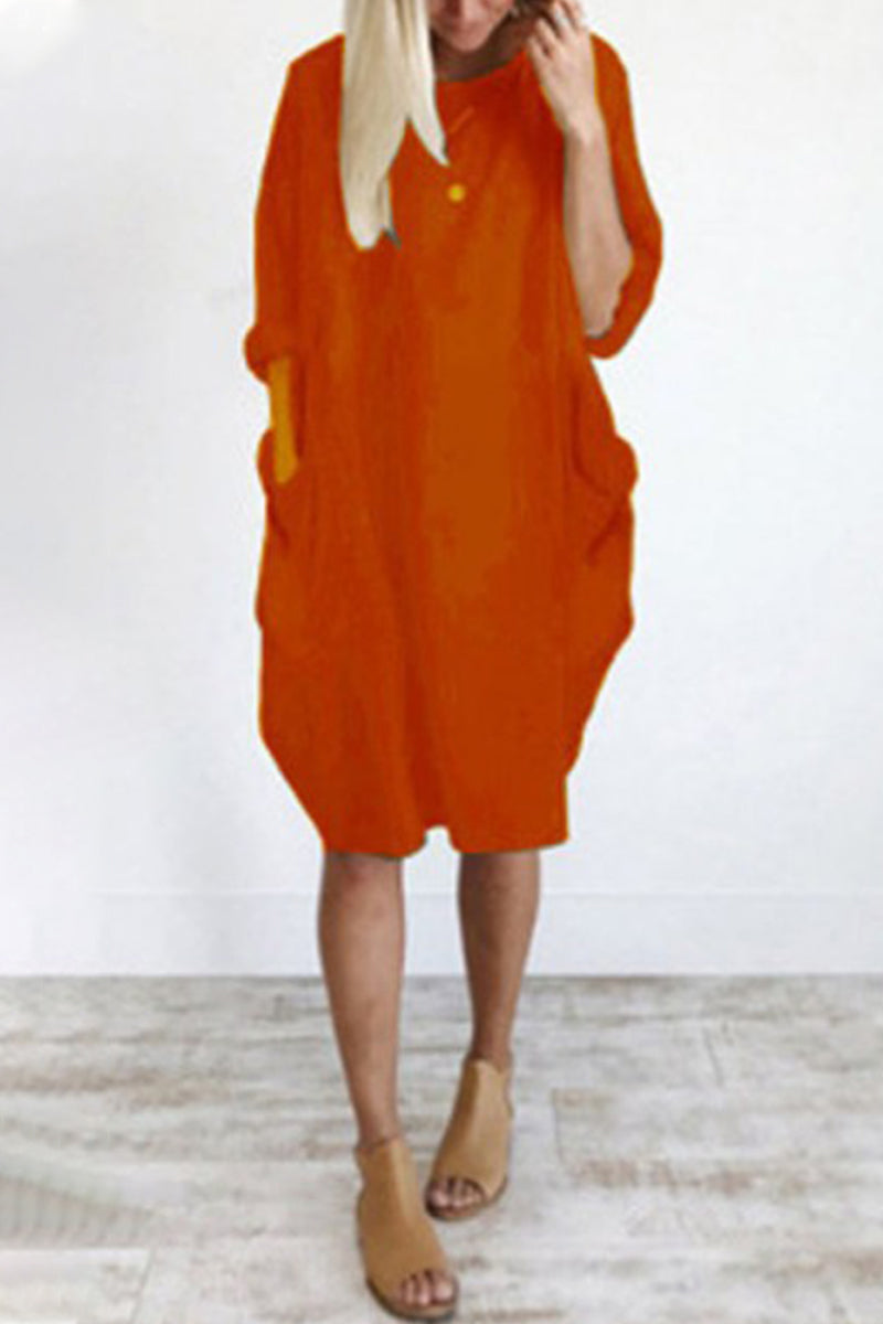 Stilla | Afslappet Ensfarvet O Hals Lange Ærmer Kjoler