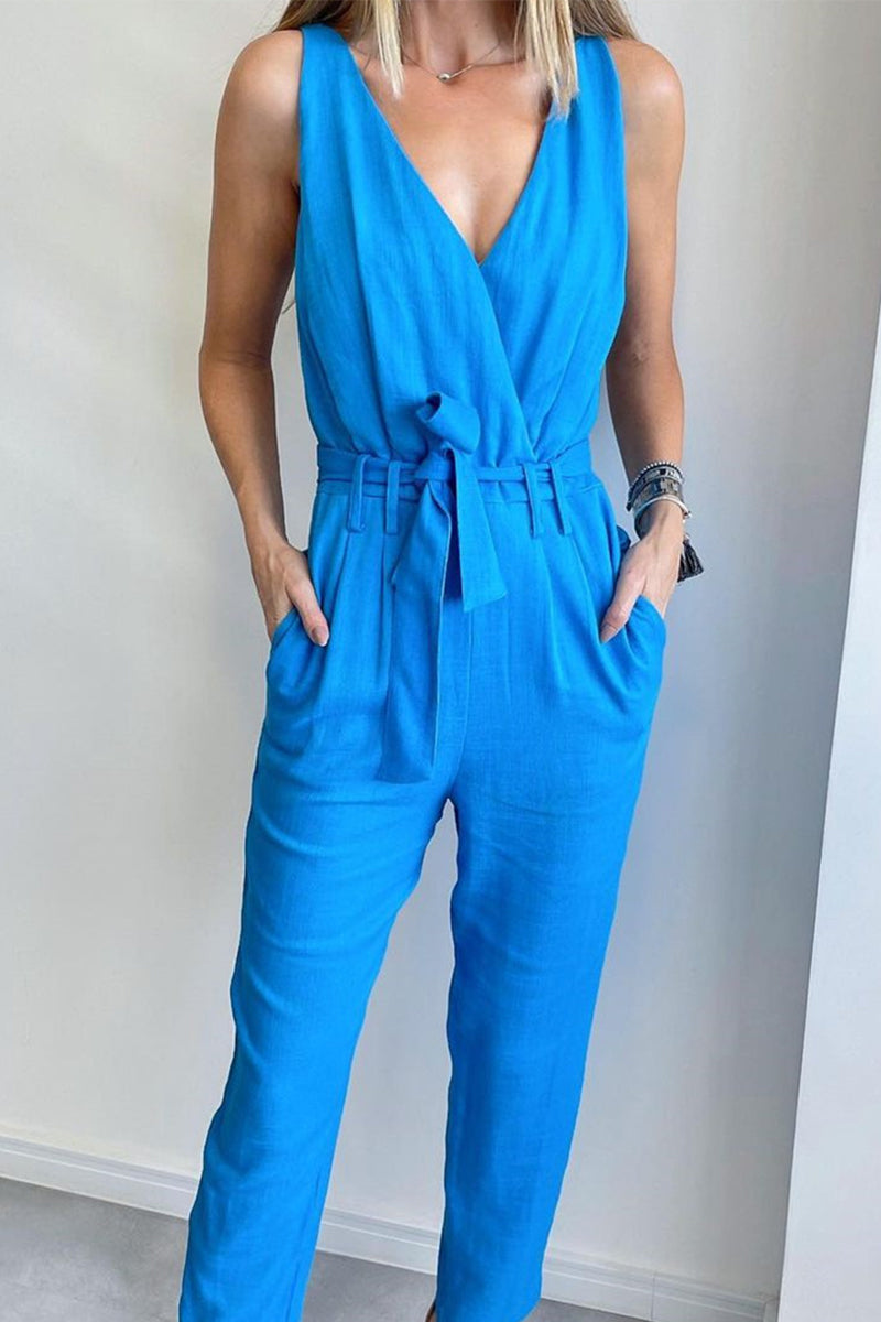 Stilla | Afslappet Simplicitet Solid Frenulum Solid Farve V-hals Regular Jumpsuits