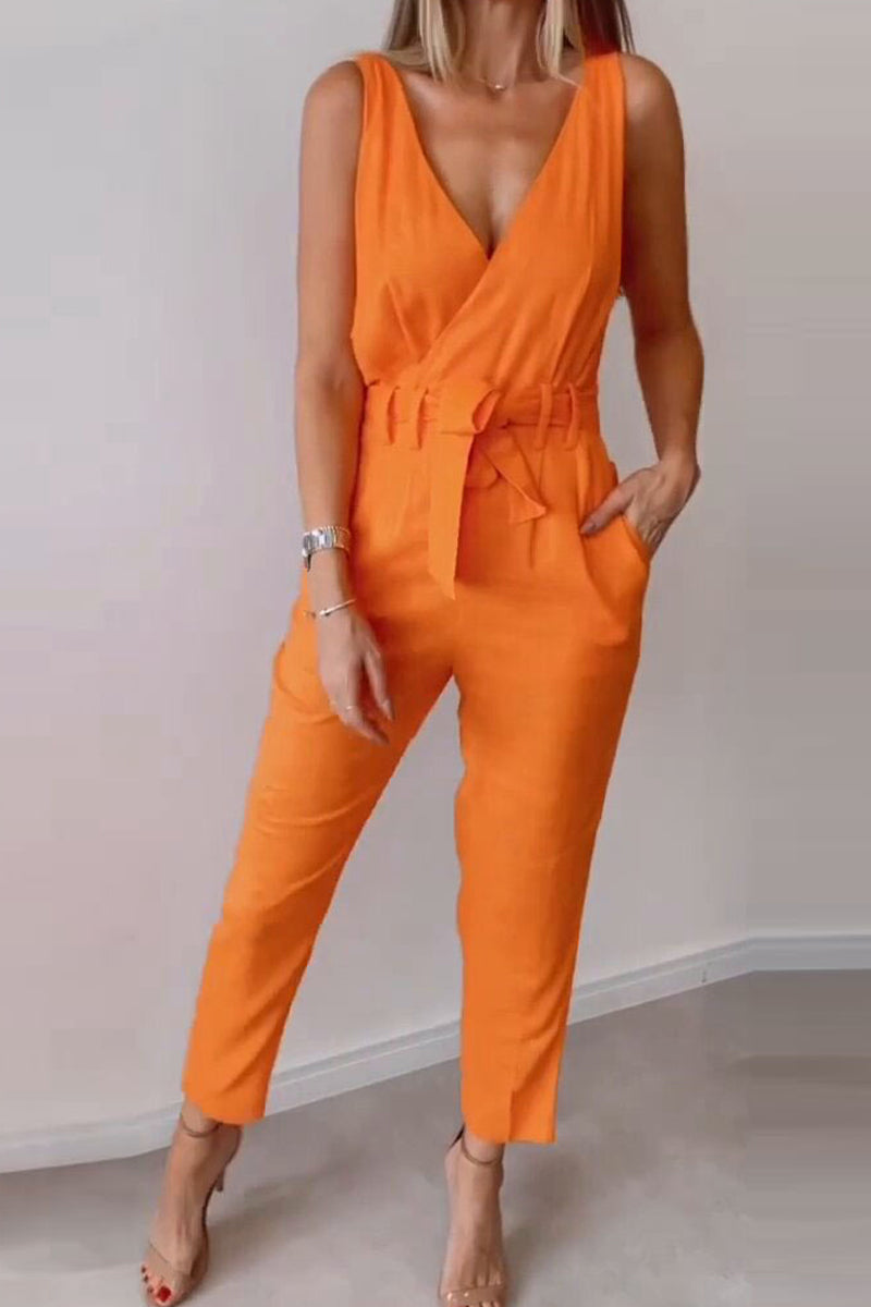 Stilla | Afslappet Simplicitet Solid Frenulum Solid Farve V-hals Regular Jumpsuits