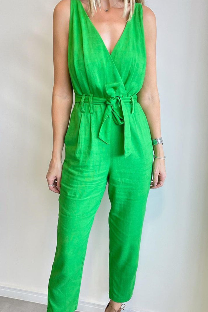 Stilla | Afslappet Simplicitet Solid Frenulum Solid Farve V-hals Regular Jumpsuits