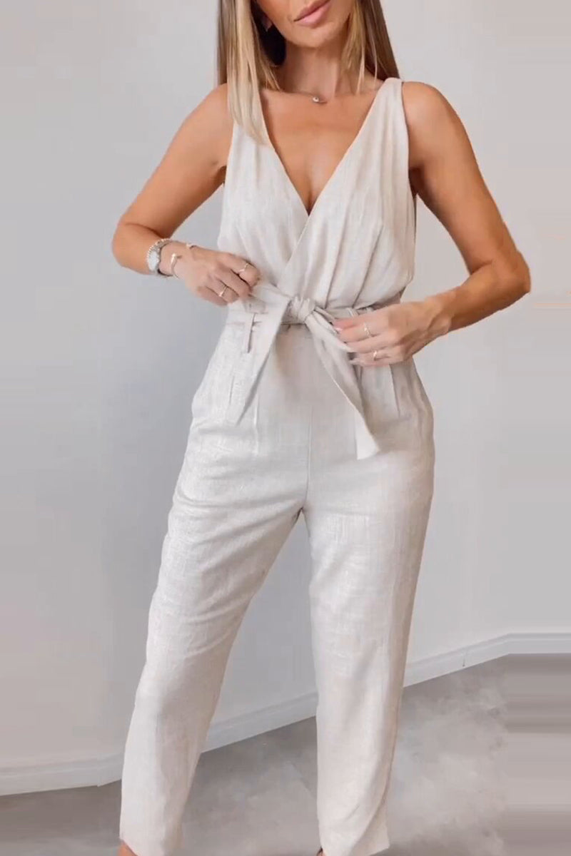 Stilla | Afslappet Simplicitet Solid Frenulum Solid Farve V-hals Regular Jumpsuits