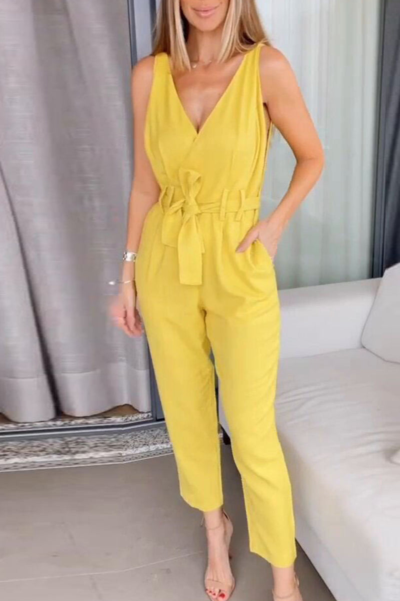 Stilla | Afslappet Simplicitet Solid Frenulum Solid Farve V-hals Regular Jumpsuits