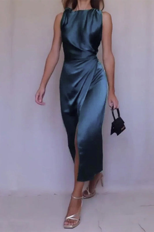 Stilla | Elegant Simplicitet Solid Solid Farve O Hals Et Trins Nederdele Kjoler