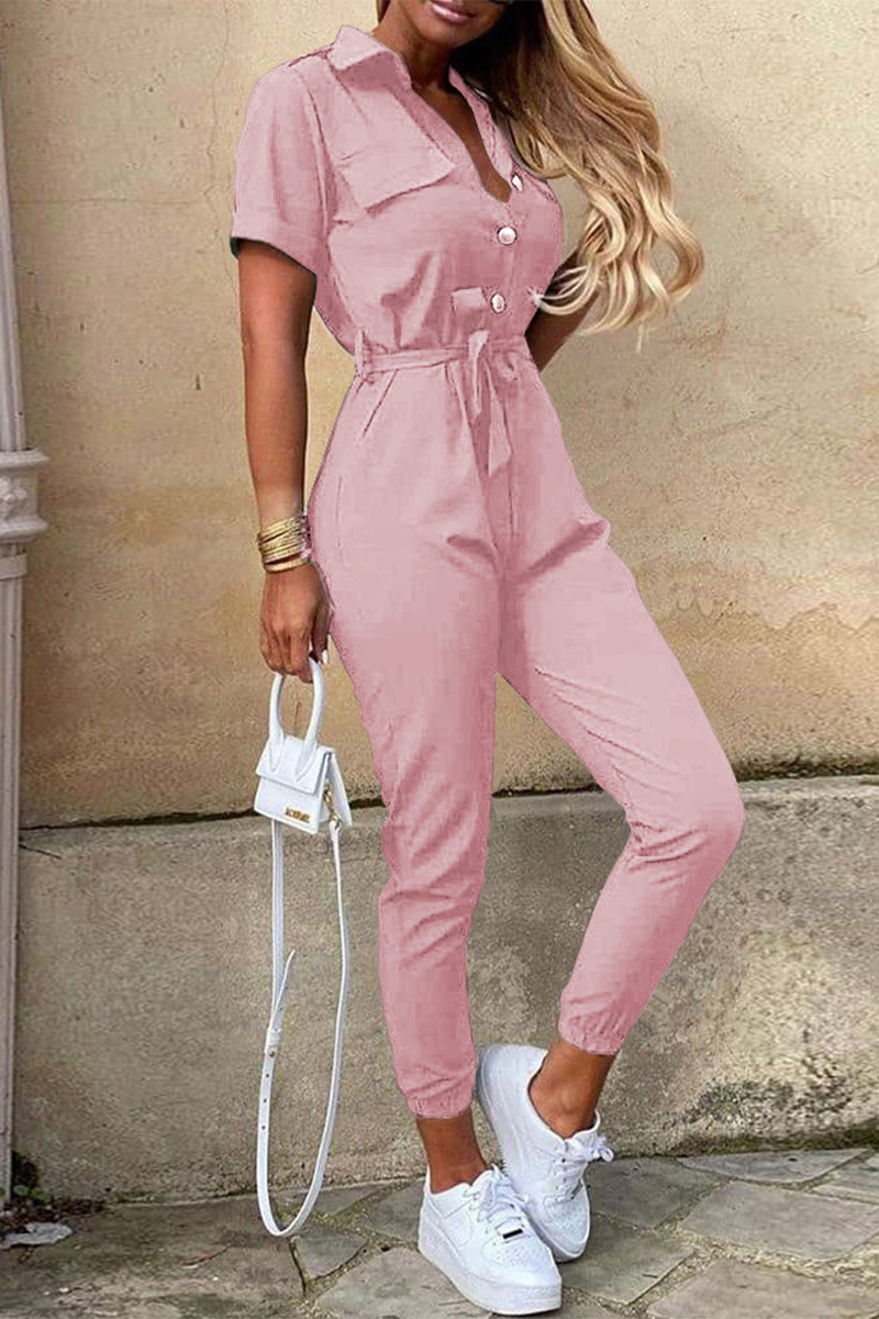 Stilla | Afslappet Daily Solid Frenulum Med Bælte Nedadgående Krave Reguleret Jumpsuits
