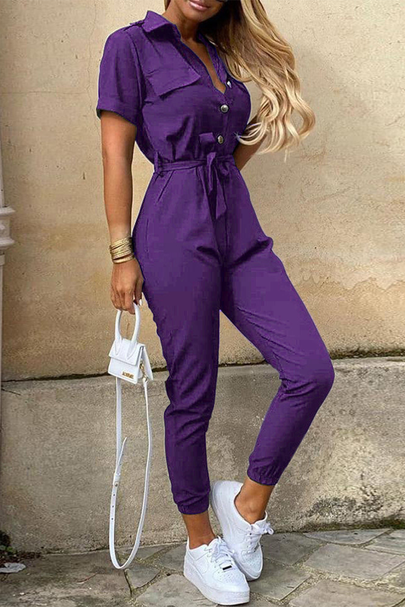 Stilla | Afslappet Daily Solid Frenulum Med Bælte Nedadgående Krave Reguleret Jumpsuits