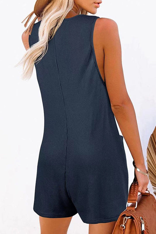 Stilla | Afslappet Street Solid Pocket Knapper V-hals Løs Jumpsuit