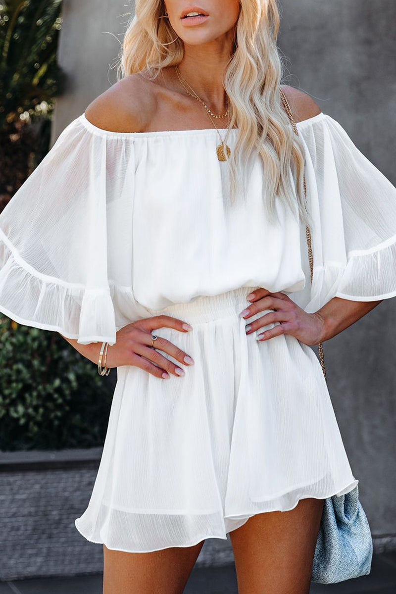 Stilla | Afslappet Daglig Solid Patchwork Flounce Af Skulderen Løs Jumpsuit
