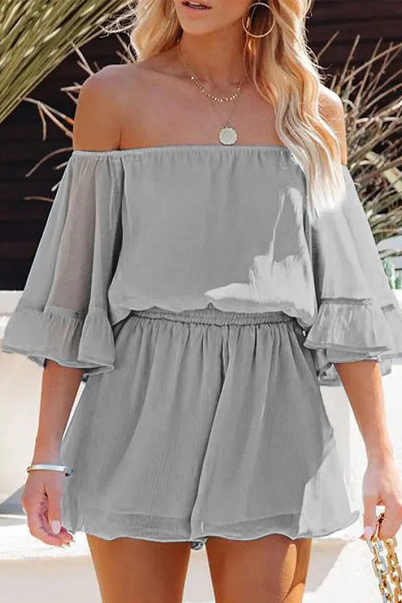 Stilla | Afslappet Daglig Solid Patchwork Flounce Af Skulderen Løs Jumpsuit