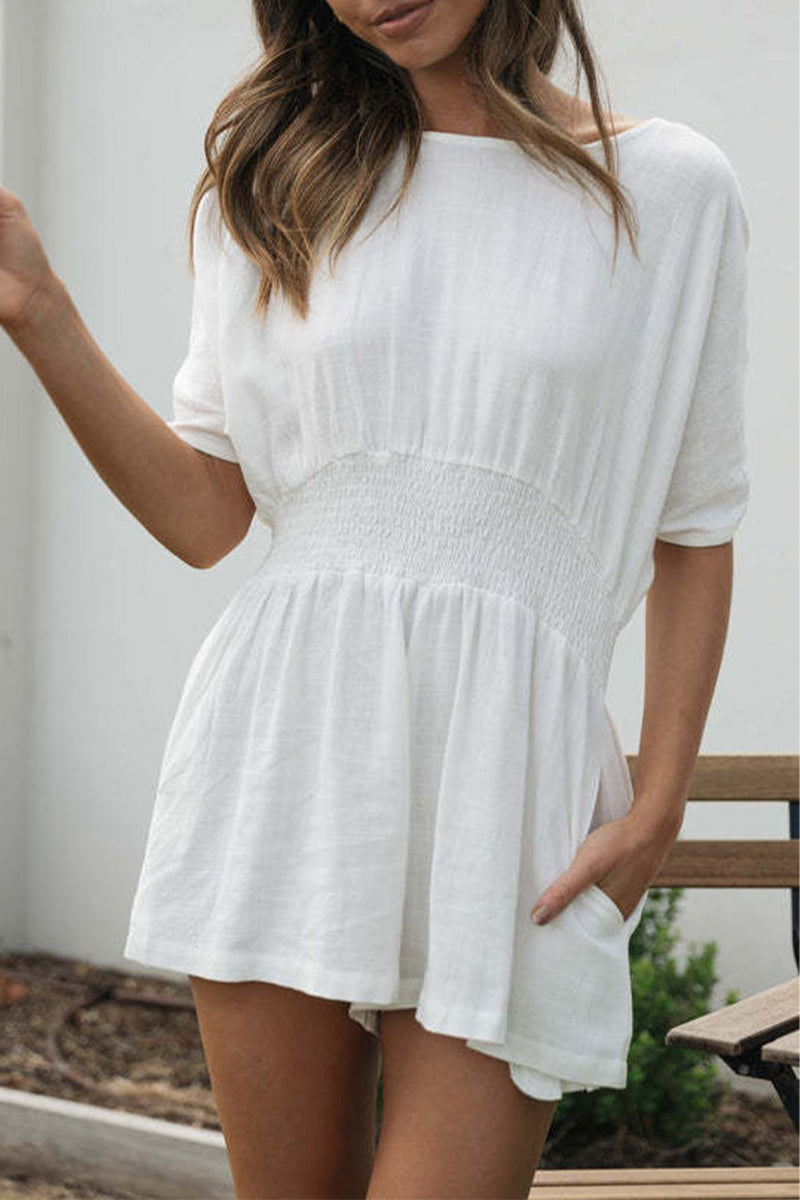 Stilla | Afslappet Simplicity Solid Backless O Hals Loose Jumpsuits