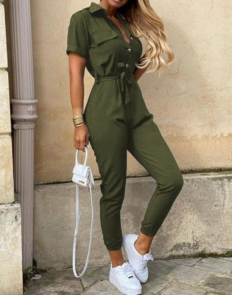 Dame Elegant Jumpsuit med Taljebælte og praktiske Lommer Stilla