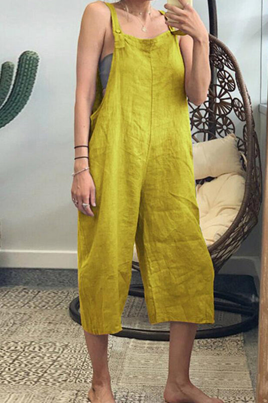Stilla | Afslappet Simplicitet Solid Patchwork Kvadratisk Krave Løs Jumpsuit