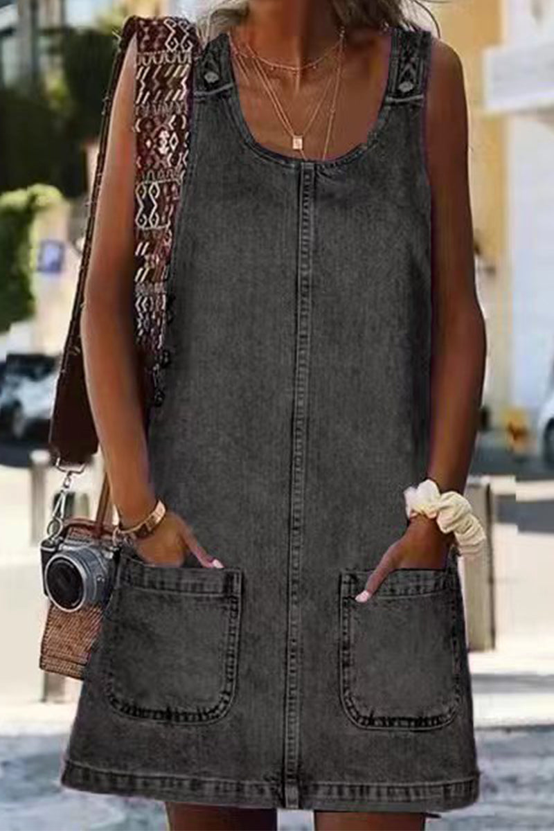 Stilla | Afslappet Street Solid Pocket U Hals Kjoler