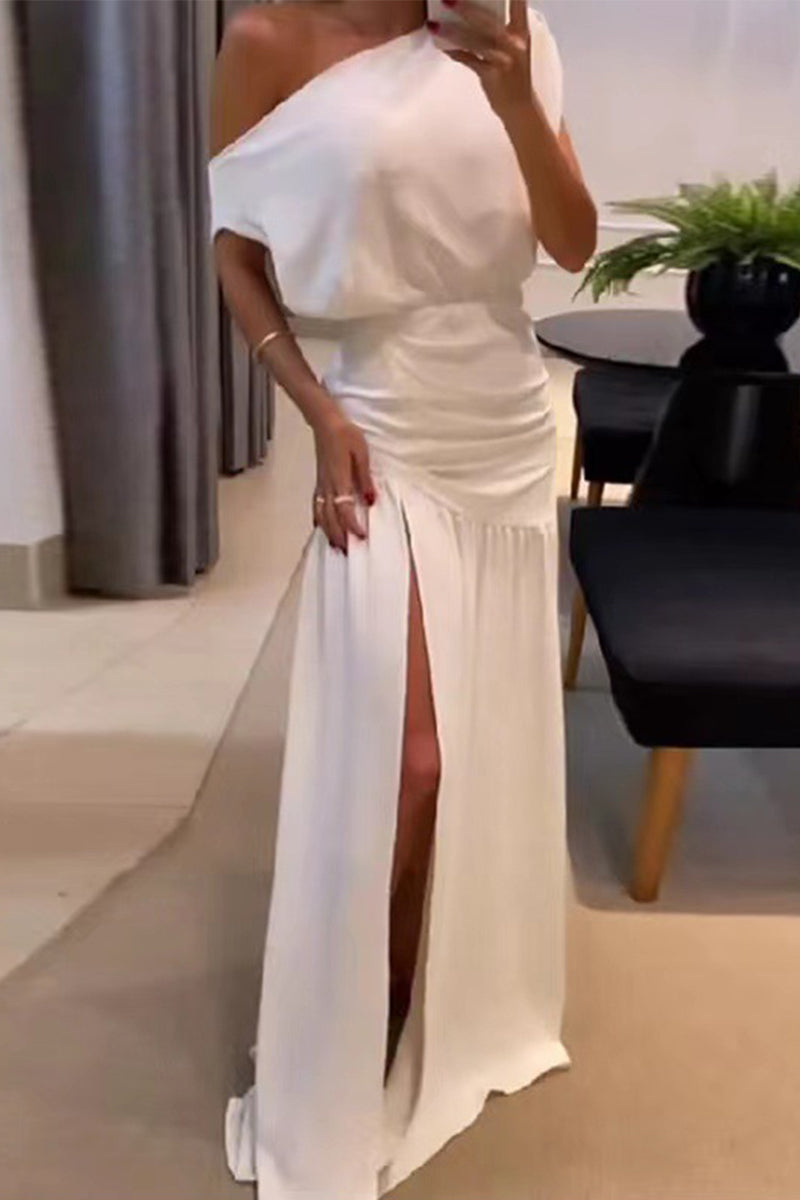 Stilla | Sexy Formelle Ensfarvede Høj Åbning Off the Shoulder Kjoler