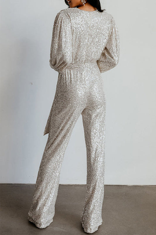 Stilla | Afslappet Elegant Solid Pailletter V-hals Regular Jumpsuits