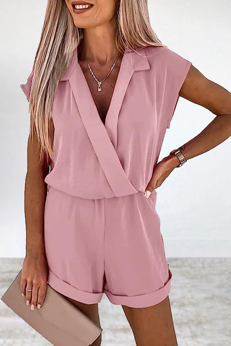 Stilla | Afslappet Ensfarvet V-hals Løs Jumpsuit