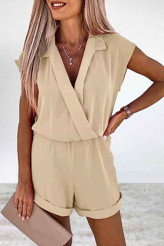 Stilla | Afslappet Ensfarvet V-hals Løs Jumpsuit