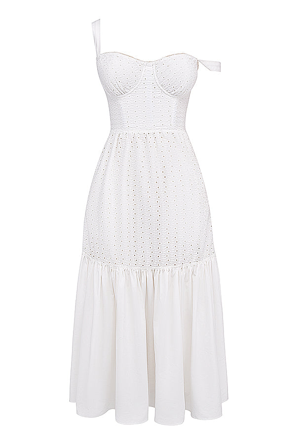 Stilla | Hvid Midi Sunkjole Fra Broderie Anglaise