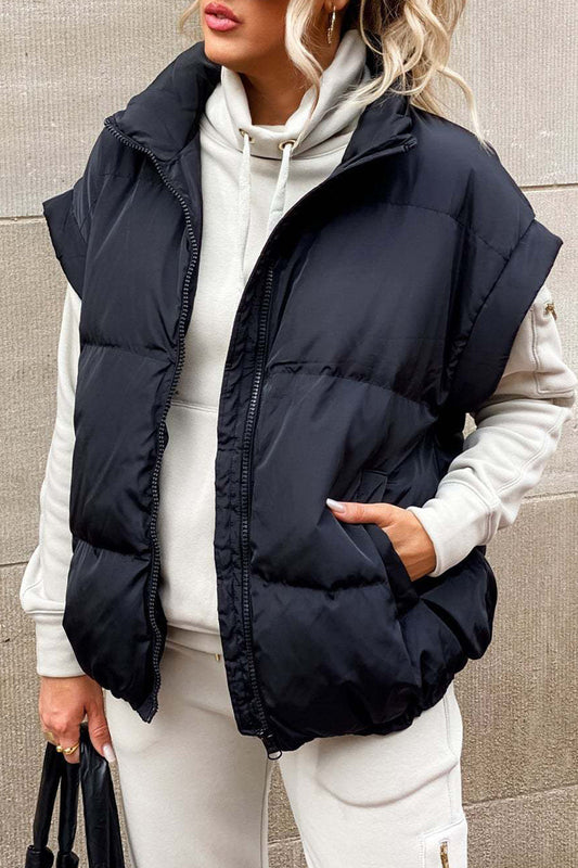 Stilla | Ensfarvet Casual Toppe Med Ståkrave og Lommer