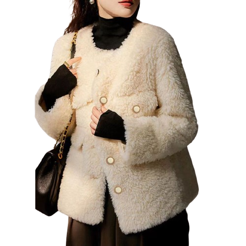 Stilla | Kunstpelz Jacke mit Kontrast Taschen