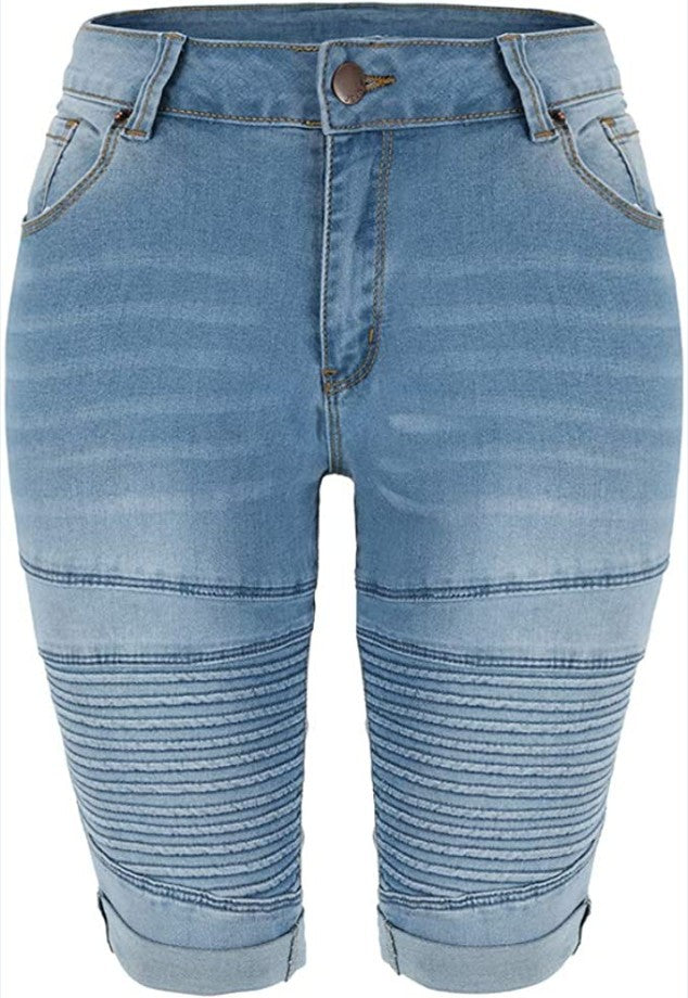 Dame Denim Cykelbukser med modet Biker-detail Stilla