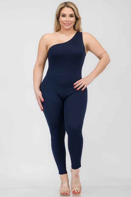 Stilla | Størrelse Solid Farve One Shoulder Jumpsuit