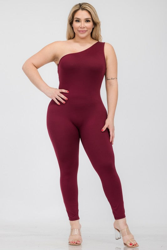 Stilla | Størrelse Solid Farve One Shoulder Jumpsuit