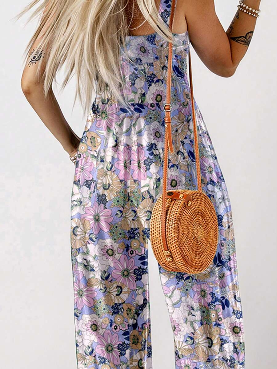 Stilla | Blomsterprint Jumpsuit Med Brede Ben