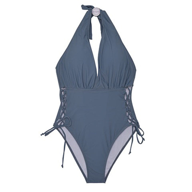 Dame Elegant Badedragt med dyb V-udskæring og sidelændes snøredetaljer Stilla