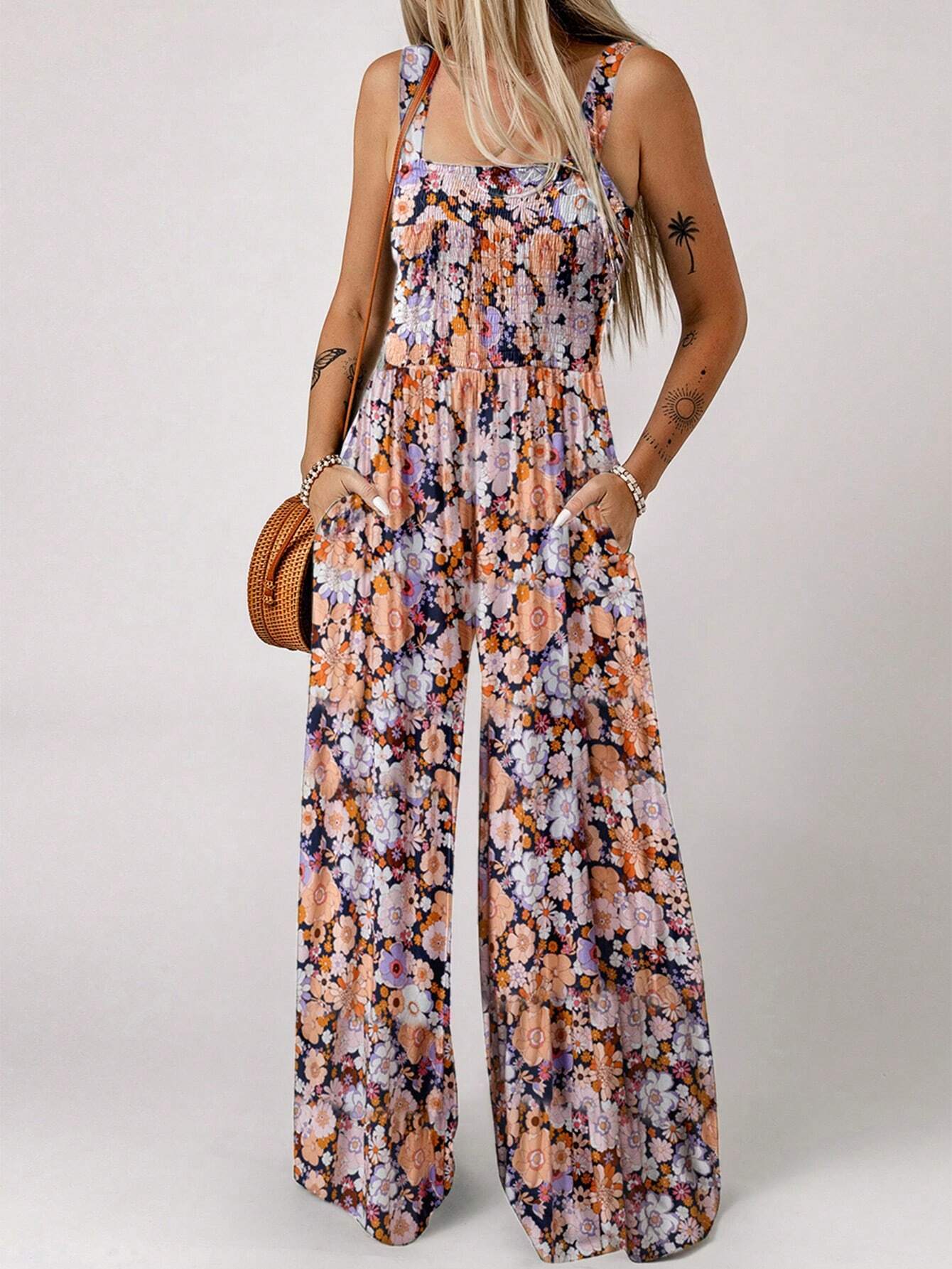 Stilla | Blomsterprint Jumpsuit Med Brede Ben