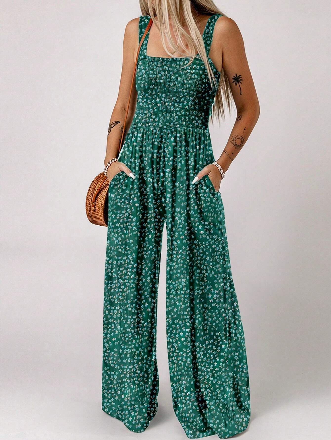 Stilla | Blomsterprint Jumpsuit Med Brede Ben