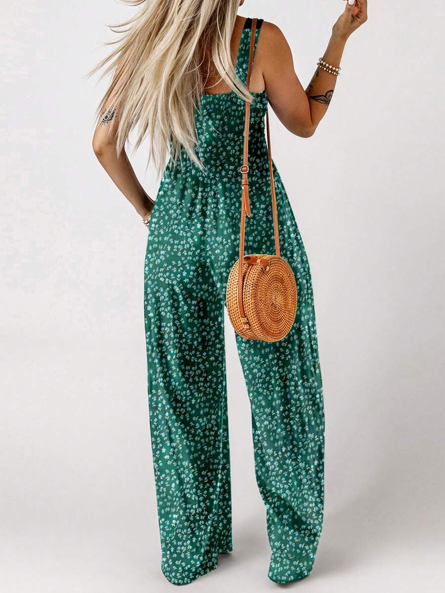 Stilla | Blomsterprint Jumpsuit Med Brede Ben