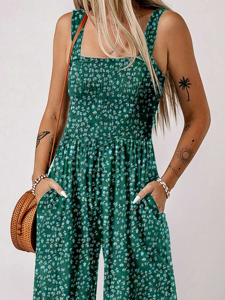 Stilla | Blomsterprint Jumpsuit Med Brede Ben