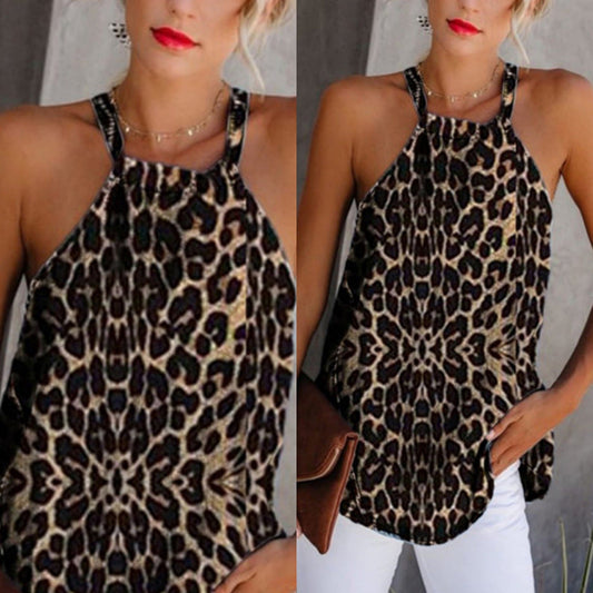 Stilla | Trendy Leopard Print Rund Hals Bundet Vest