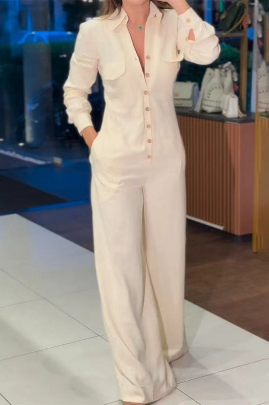 Stilla | Regelmæssige Casual Enfarvede Jumpsuits Med Omslag Krave og Lommer