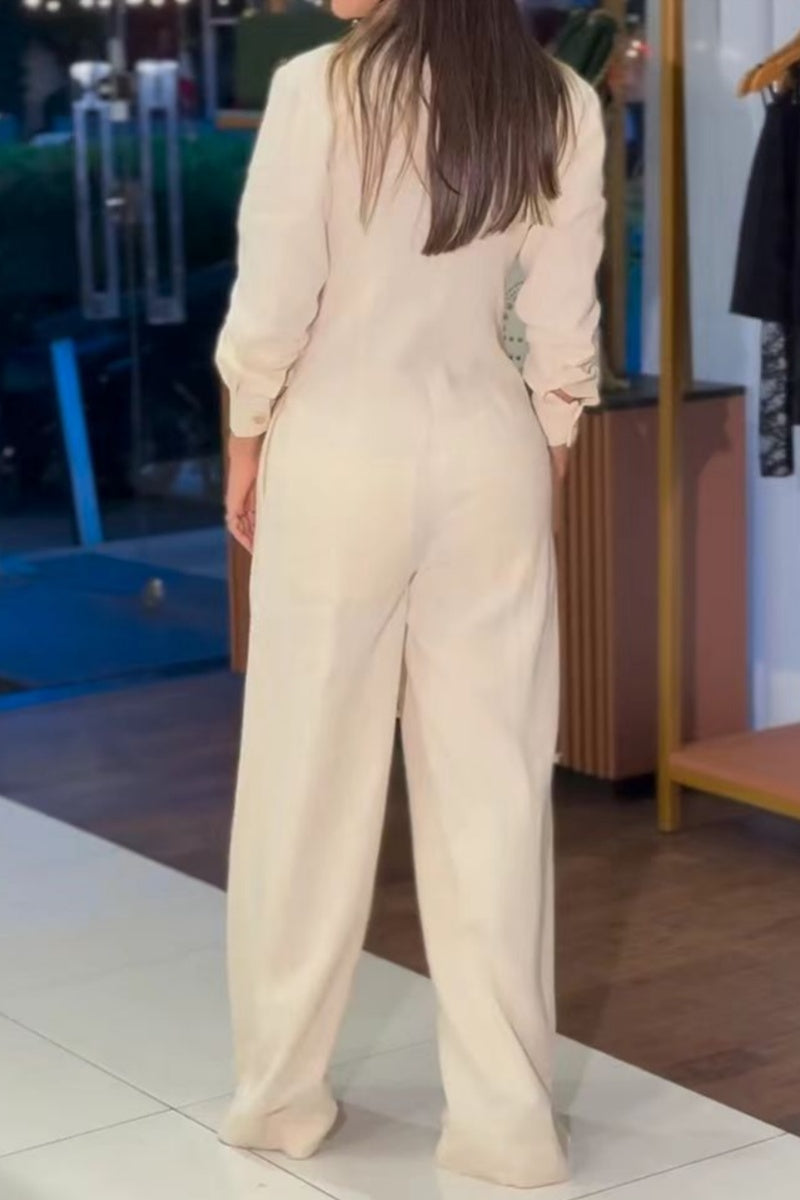 Stilla | Regelmæssige Casual Enfarvede Jumpsuits Med Omslag Krave og Lommer