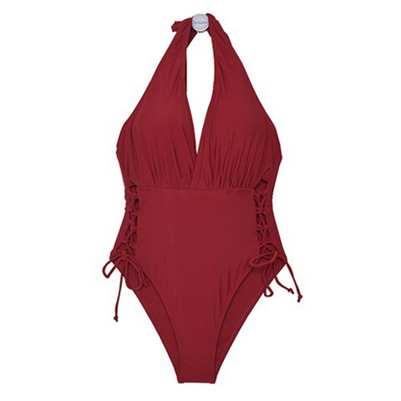 Dame Elegant Badedragt med dyb V-udskæring og sidelændes snøredetaljer Stilla