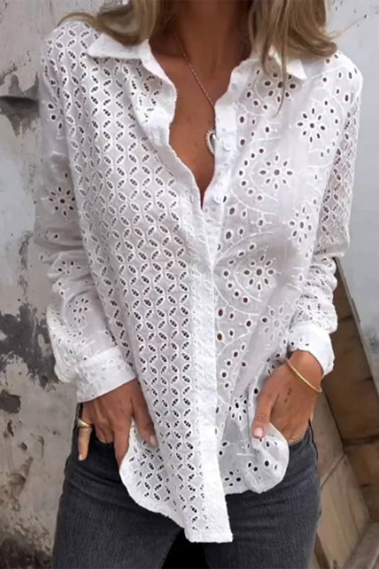 Stilla | Ensfarvede Casual Bluser Med Omslået Krave